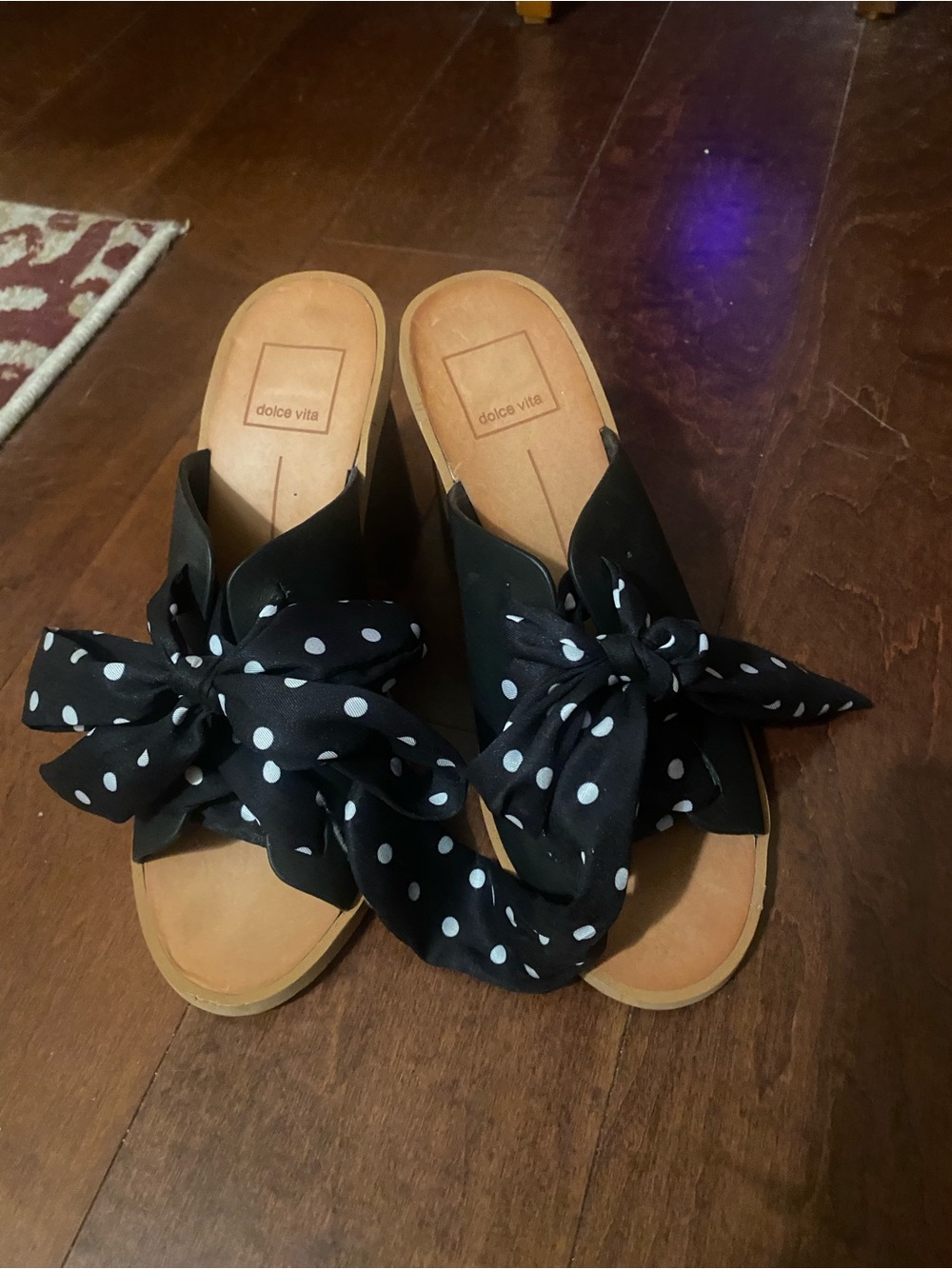 Party Fun Dolce Vita Black Polka Dot Bow Slide Mules